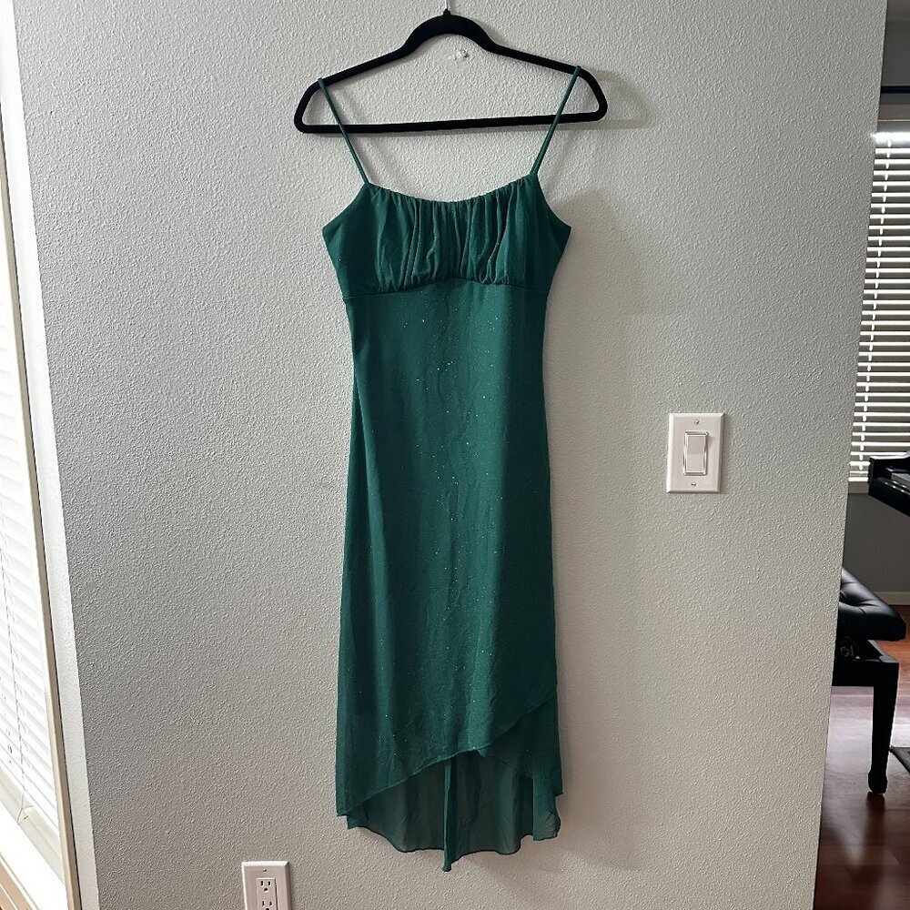 Vintage Taboo Y2K Asymmetrical Green Glitter Dress MEDIUM Whimsigoth Fairy Prom